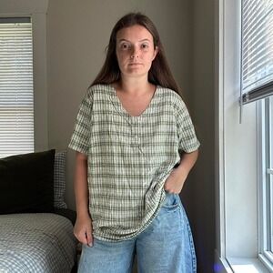 Vintage Green & White Plaid Cotton Shirt Size‎ Large